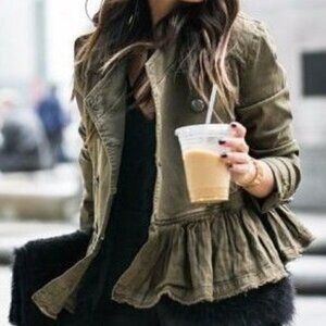 Free People Military Ruffle Hem Jacket